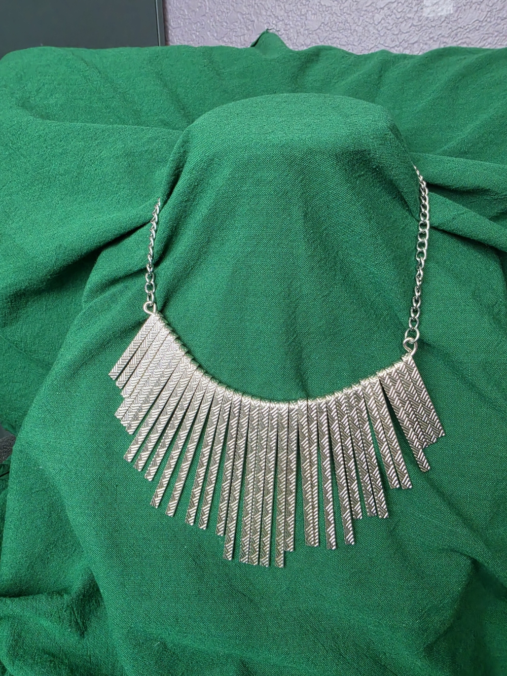 Statement Silver Fringe Bib Necklace - Elegant Women’s Jewelry